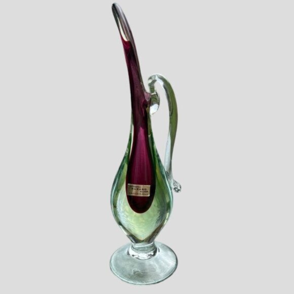 Murano Venetian Purple & Green Uranium Sommerso Glass Stem Vase Hand Blown - Picture 5 of 16